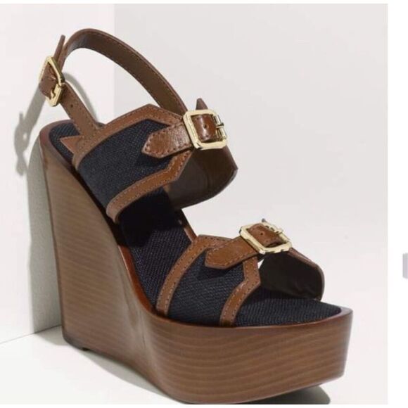 Tory Burch Florian High Wedge Sandal Size 7 - Picture 1 of 15